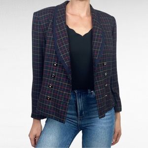 VINTAGE | 1980’s Le Suit Petite Multicolored Plaid Double Breasted Blazer Jacket